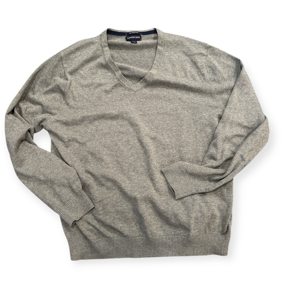 Lands' End Gray Supima Cotton V-Neck Men's Sweater L/T